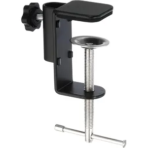 0.51" Hole Dia. Desk Table Clamp C Shape Clamp with Screw for Mic Microphone Arm Lamp Stand Black Metal Alloy Non-Slip Pad