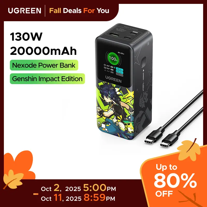 【UGREEN x Genshin Impact】Battery 25000mAh 200W, 20000mAh 130W, 12000mAh 100W Fast Charging Powerbank, 65W Charger PD Super Fast Charging For iPhone 17