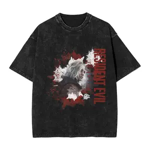 Washed T Shirt Residents Evils 12 Requiem Leon Kennedy Vintage T-Shirt Harajuku  Streetwear Short Sleeve 8Summer Tees Men Women