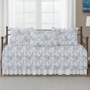 Twin Daybed Cover Sets, Brushed Microfiber 5 Piece Quilted Bedding Set with Ruffled Daybed Skirt & 3 Matching Pillow Shams, Soft, Durable, All-Season Cozy Comfort, Neutral Nature