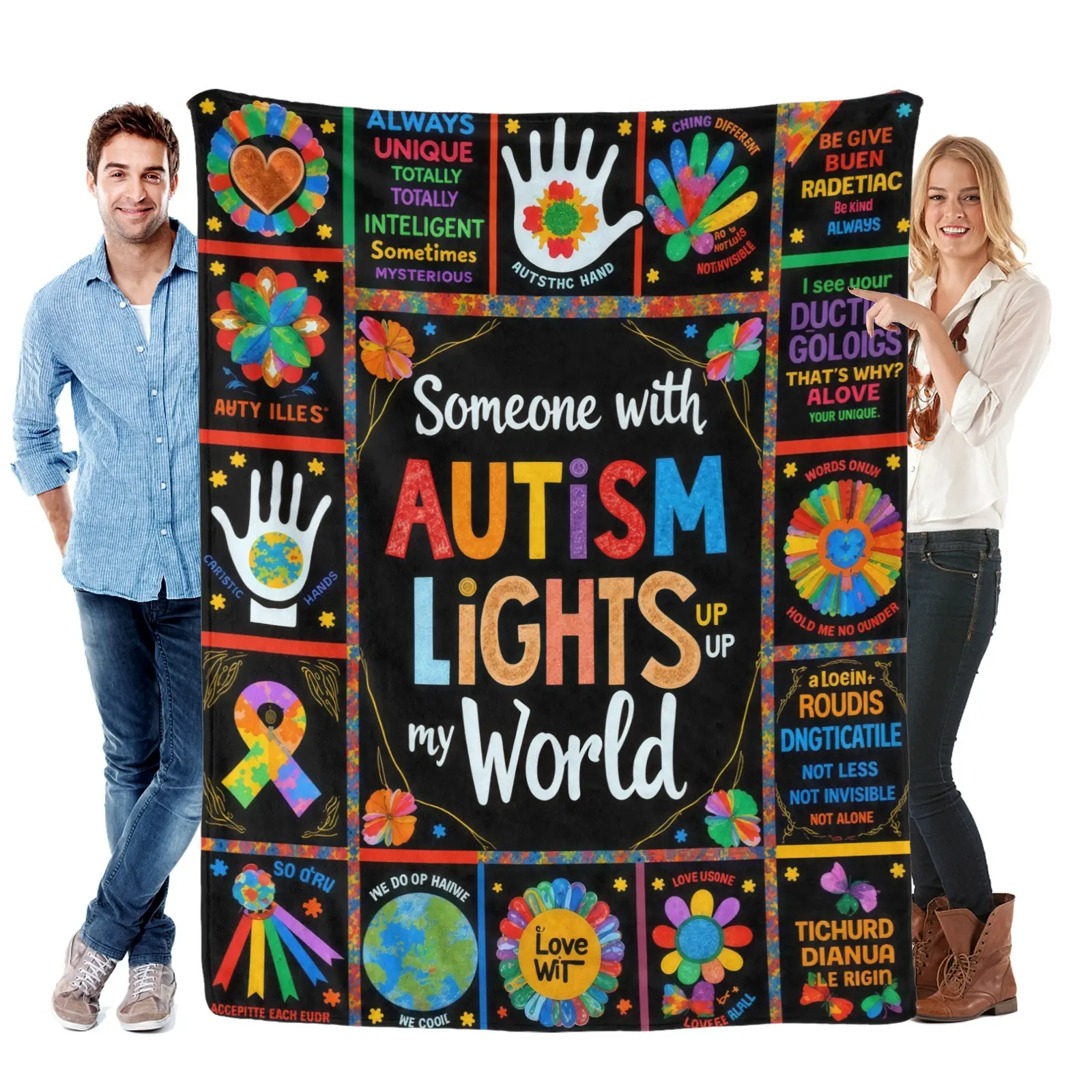 Autism Acceptance Flannel Fleece Blanket Soft Flannel Fabric Fleece Weave Sensory Friendly for Couch Bed Home Room Decor Gift for Autism Moms Special Education Teachers