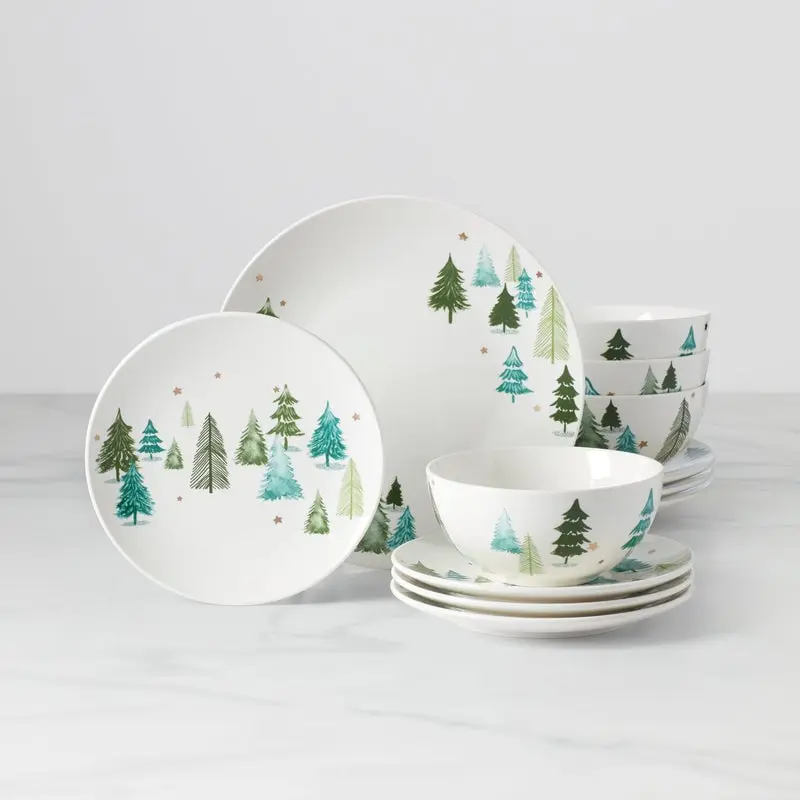 Lenox 893565 Balsam Lane 12-Piece Tableware Set, 10.5 in. Round Plates with Tree Pattern
