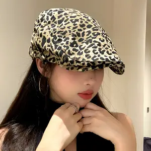 Forward Hat With Niche Design, American Retro Spicy Girl Leopard Print Duckbill Hat, Women'S Summer Thin Fashion Beret Hat