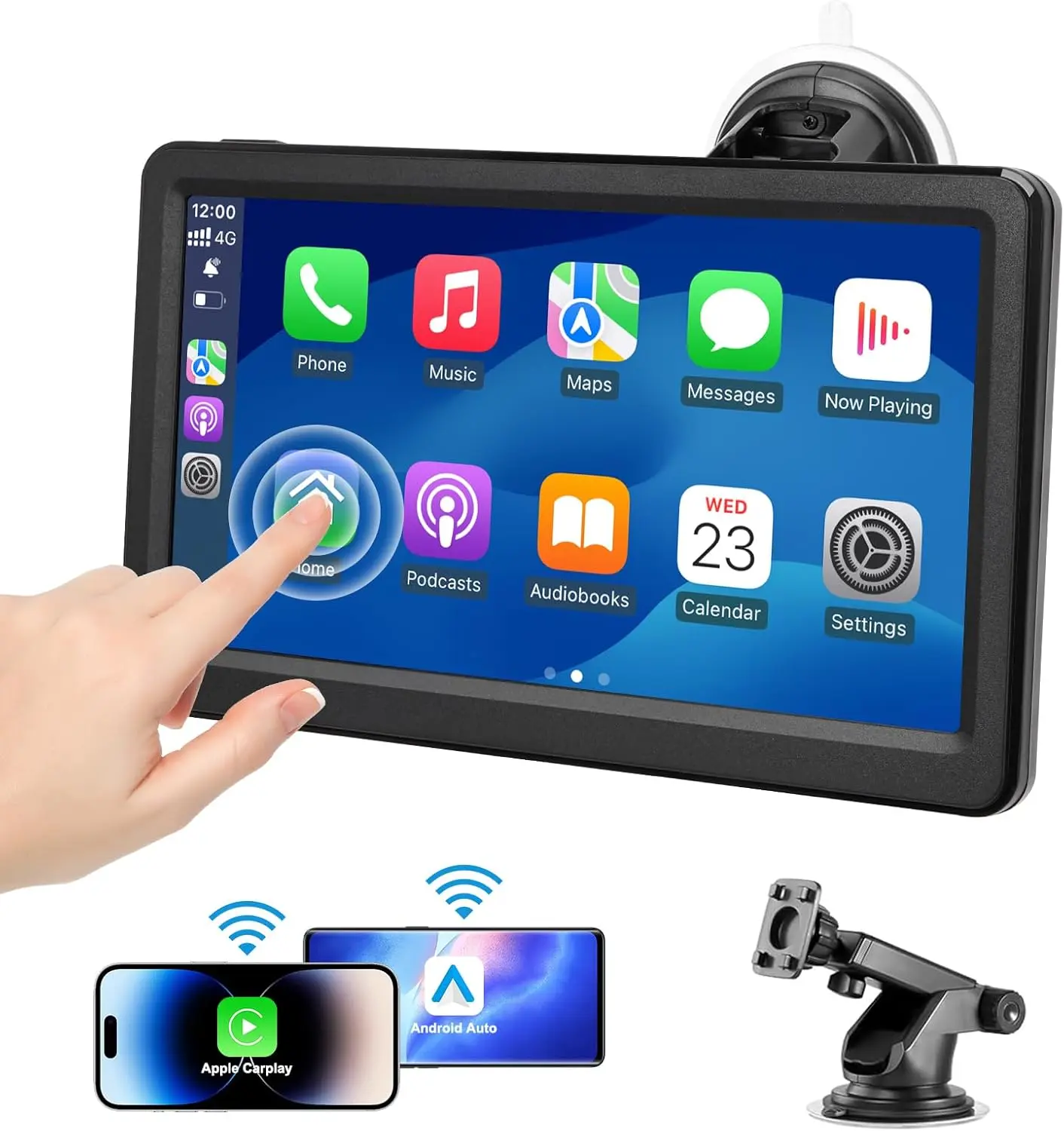 7" Touch Screen Portable Car Video Player Device - Wireless Car Stereo with Bluetooth, AUX, FM Transmitter, Voice Control, CarPlay, Android Auto, iOS Mirror Link, Wireless Carplay Screen