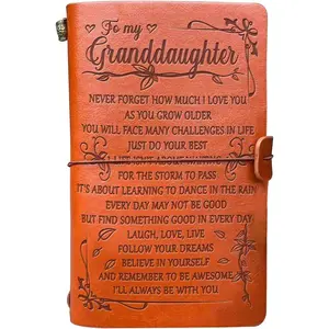 Grandma to Granddaughter Leather Journal - Laugh - Love - Live 7.88"x4.7"Writing Notebook - Embossed  Refillable Writing Journal for Christmas,Birthdays