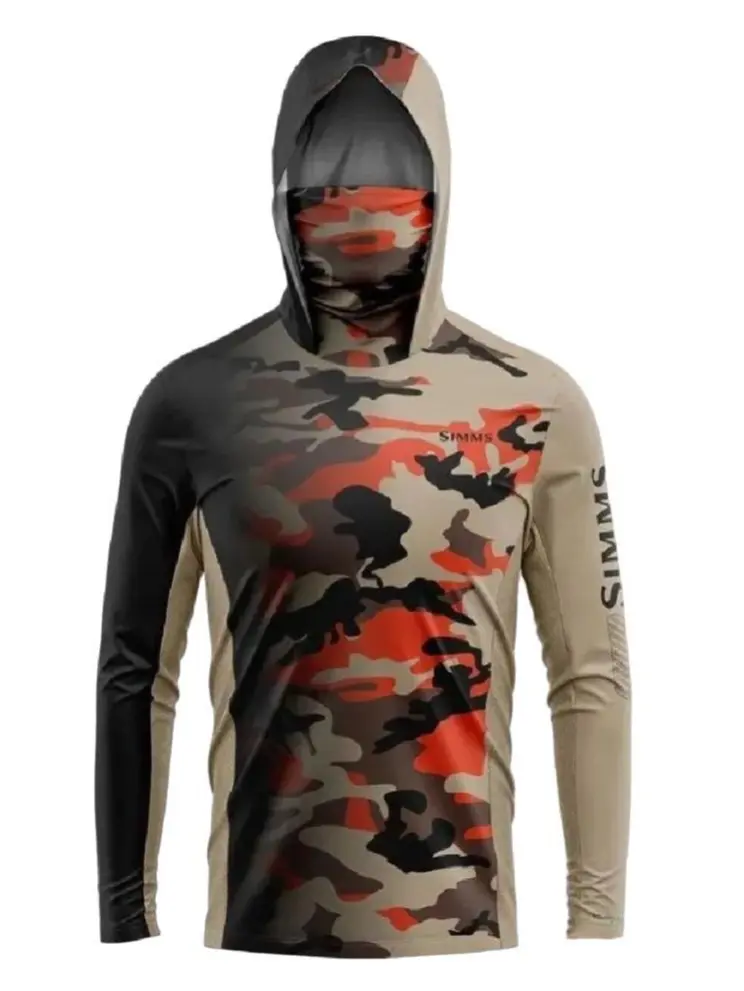Men's Camouflage Athletic Hoodie - Long-Sleeve UV-Protective Fishing Top with Face Mask, Quick-Drying Breathable Outdoors Hiking Sweat Top, Breathable Sweat Top