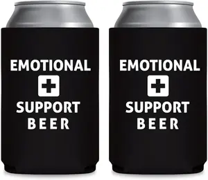 Emotional Support  - Can Sleeve Cooler Insulated Drink Hugger Coolies - Gifts for Dad from Son Daughter Fathers Day - Funny Birthday Present Idea for Him Men Boyfriend Husband (Black, 2 Pk)