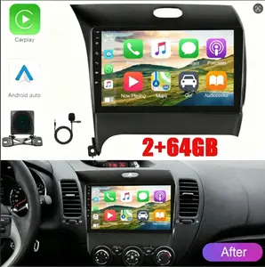 2+64G Car GPS Navi Head Unit Android 15 DAB+ Car Player with Carplay/Android Auto Mirror Link Split Screen Steering Wheel Control 2 DIN 9 Inch RDS Stereo Radio Compatible for Kia K3 2013-2018