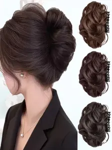 KAIRIYA Vintage-Inspired Doll Head Hair Clip with Realistic Fluffy Wig – Floral Bud Accents for Ancient Style, Styling Hairpiece & Fake Hair Bundle, Synthetic Hairpieces