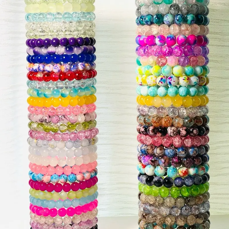 7" Random Glass Beaded Bracelet 8mm & 10mm - Vibrant Colors for Stylish Accessory