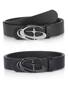 2 Pack Men's Stylish Street Punk Belts with Silver Buckle, Metallic Buckle, Adjustable Design for Jeans and Pants, Casual Fashion Gift for Couples