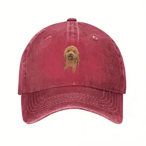 Elegant Knitted Rayon Baseball Fashion Beach Ball Hat with Red Goldendoodle Embroidery - MenS and Womens