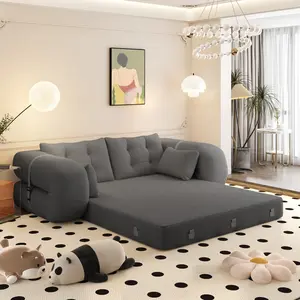 79" Modern Grey Teddy Convertible Futon Sofa Bed – 3-in-1 Pull-Out Memory Foam Sleeper, Double Full Size Boneless Loveseat for Living Room, Dorm, Apartment, Bedroom