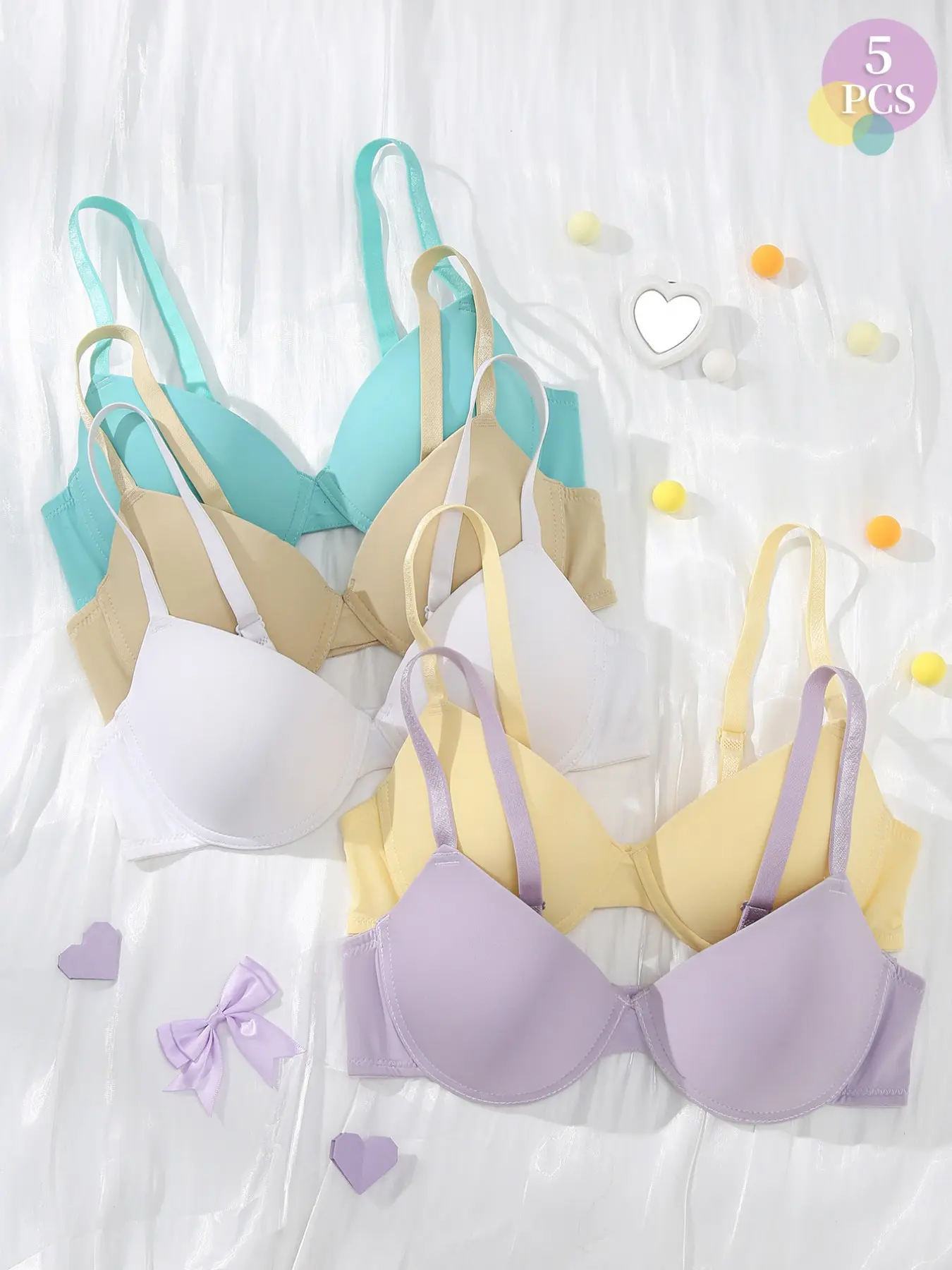 5PCS Women's Push-Up Seamless Smooth Minimizer Bras, Underwear, Underwire Support Natural Lift and Anti‑sagging t-shirt Bra Buttery Soft Breathable Adjustable Straps Casual Daily Wear Fit Basic