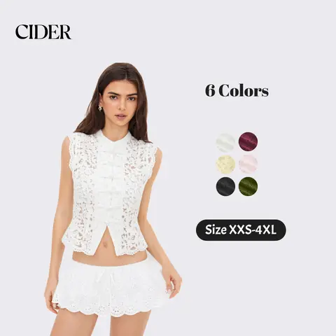 Cider Lace Mandarin Collar Guipure Split Tank Top, Women's Sleeveless Lace Design Vest for Outlook, Urban Chic Fashion Womenswear