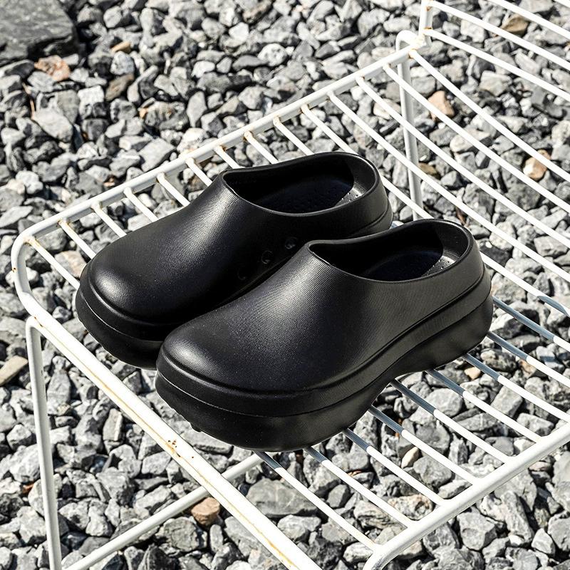 Chef shoes, new for spring/summer slip-on mules with height-boosting thick soles, waterproof, suitable for outdoor and home use, closed-toe slides for men and women