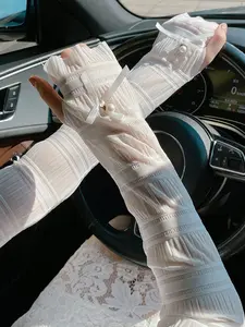 Sun Protection Arm Sleeves, Ice Silk Material, UV Blocking, Summer Outdoor Activities, Cycling and Driving, Loose Fit, Bow Cuff, Women's, Elastic Waistband