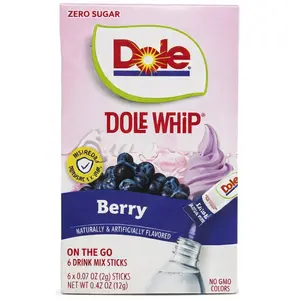 3x Dole Dole Whip Berry On The Go - Drink Mix Powder Water Enhancer Hydration Supplement Flavoring Sachet Bundle Lot Wholesale Bulk Pack Sugar Free Refreshing Beverage Low Calorie Pocket Sized Travel Friendly Fruit Taste 6ct