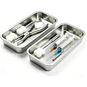 2 Pack Professional Flat Stainless Steel Surgical Dental Tray Thickening Lab Instrument Tray for Dental Piercing Kitchen Pet Tools 9 * 4.6 * 0.8 in