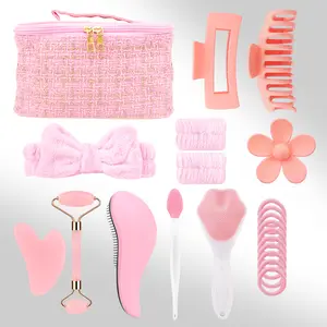 22-Piece Hairband Cleaning Massage Set, Includes Clips, Headbands, Wrist Straps, Facial Roller Massager, Comb, Storage Bag, Portable Care Tool, Body Care Tool, Christmas Gift