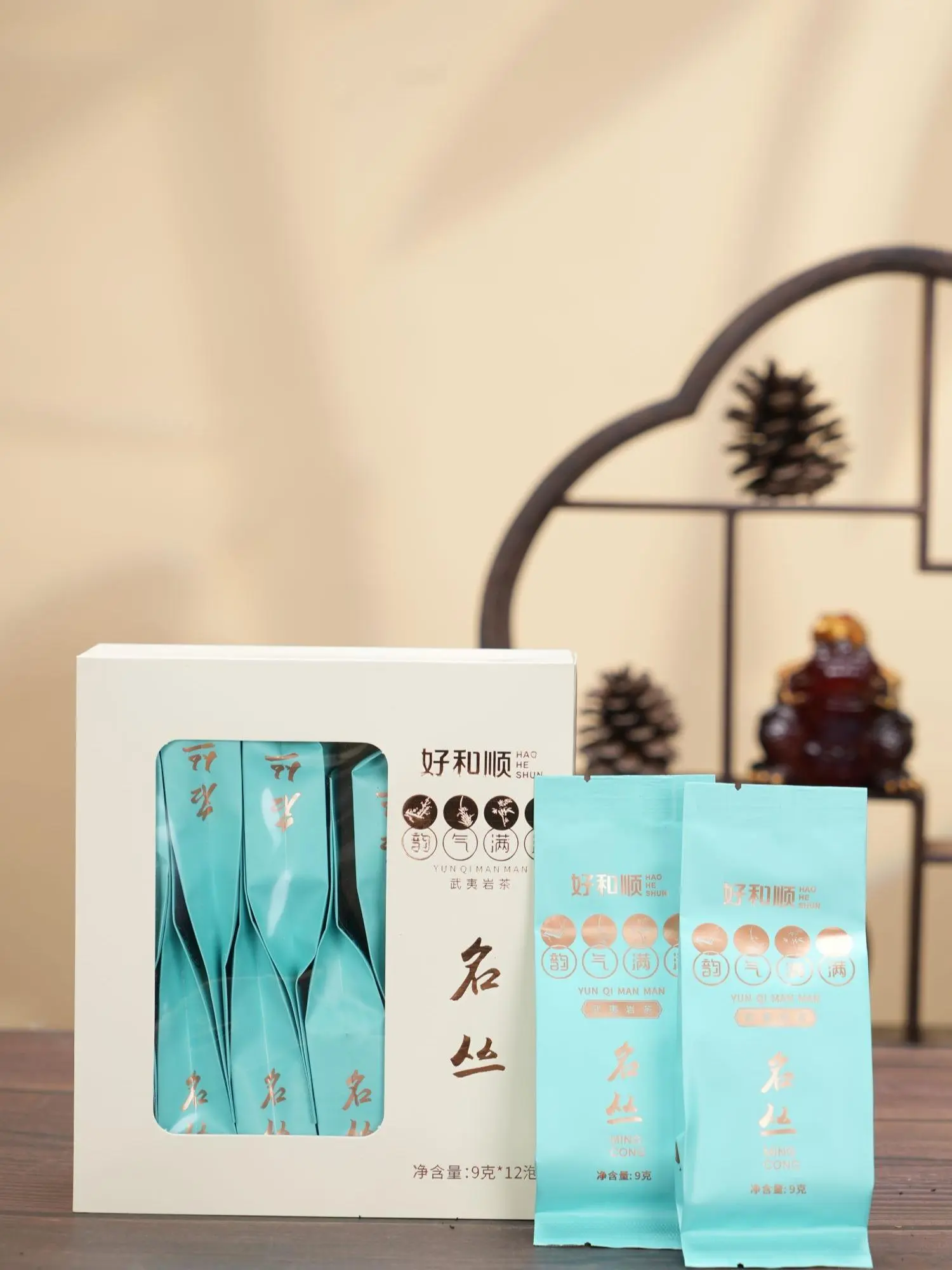 HAOHESHUN Premium Zheng Yan Wuyi Mingcong Natural Oolong Tea Bags - 9g per Bag, 108g per Box, Gluten-Free Famous Wuyi Mountains Tea, Ideal for Beginners, Beverage, Sugar Free, Dairy Free