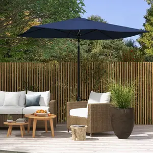 6.5' x 10' Rectangular Market Umbrella Patio Outdoor Table Umbrella For Deck Or Poolside 55 Lbs Base Recommended Wind Up Parasol With All Weather Fabric UV Block