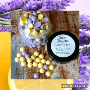 Lavender & Lemon SINGLE USE SOAPS, One time Use Soap Buttons, Fun, Moisturizing, lavender w hints of green, base of orange flower, vanilla