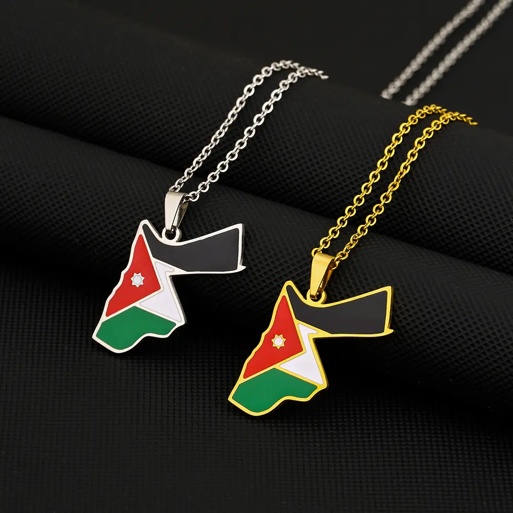 The Hashemite Kingdom of Jordan Flag Map Pendant Necklace | 2026 Football Events | Football & Basketball Fan Style | Fashion Jewelry | Couple Style | Gift Selection | Gift For Him or Her