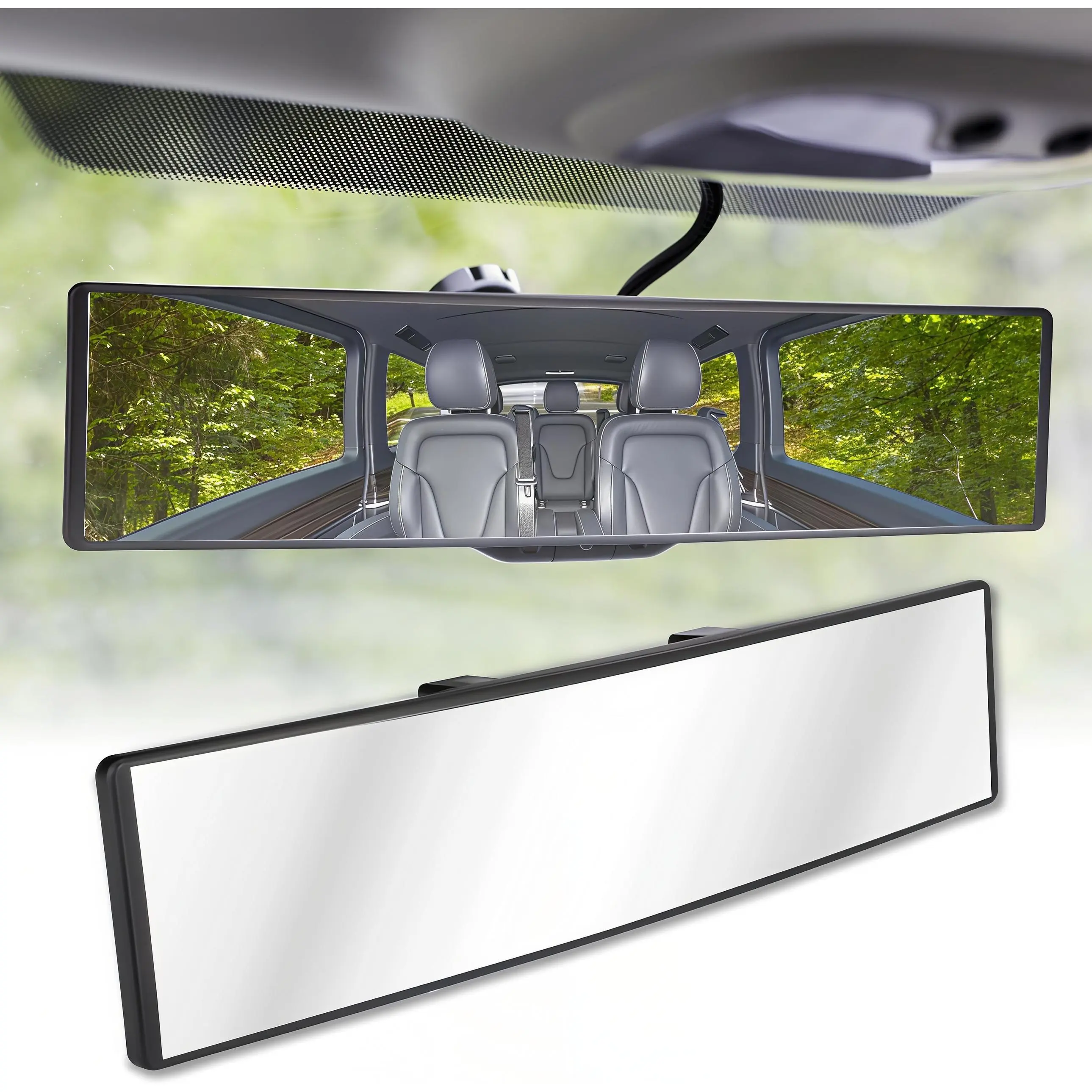 12” Panoramic Rearview Mirror - Wide Angle Clip-On Auto Replacement Body Part, Blindspot Mirror, Car Accessories for Cars & SUVs, Car Rearview Mirror