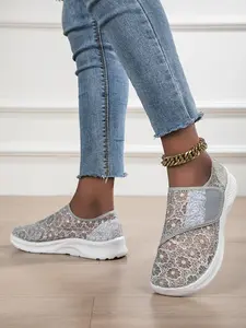 Women's Summer Shoes, Breathable Knit Mesh Classic Slip-On Wide Toe Box, Round Toe Casual Running Walking Shoes, Comfortable Fashion Footwear