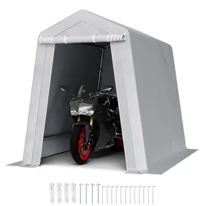 VEVOR Outdoor Storage Shed, 6 x 8 ft Portable Storage Tent with Roll-up Door & Vents, Waterproof Canopy Shed Shelter, Heavy Duty Frame, Patio Garage Carport for Motorcycle, Lawn Mower, Bike, Grey