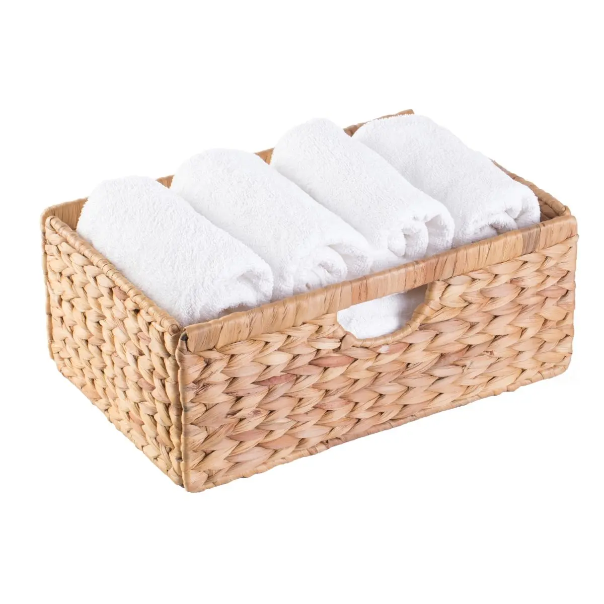 Vintiquewise Small Rectangle Wicker Hyacinth Basket - Rustic, Handwoven, Lightweight, Foldable Home Organizer for Kitchen, Shelf; Multipurpose Household Storage, Decorative Gift
