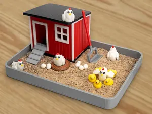 Chicken Zen Garden - Fidget Sandbox  - Cubicle Decor - Mini Farmhouse Figurines - Secret Santa - Sensory Therapy Desk Pet - White Elephant Gift