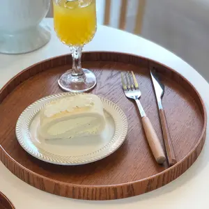 Wooden Tray Decorative Display, High-End Jewelry Plate, Round Square Wooden Trays, Japanese Style, Home Kitchen Coffee Shop Cake Plates, Natural Material