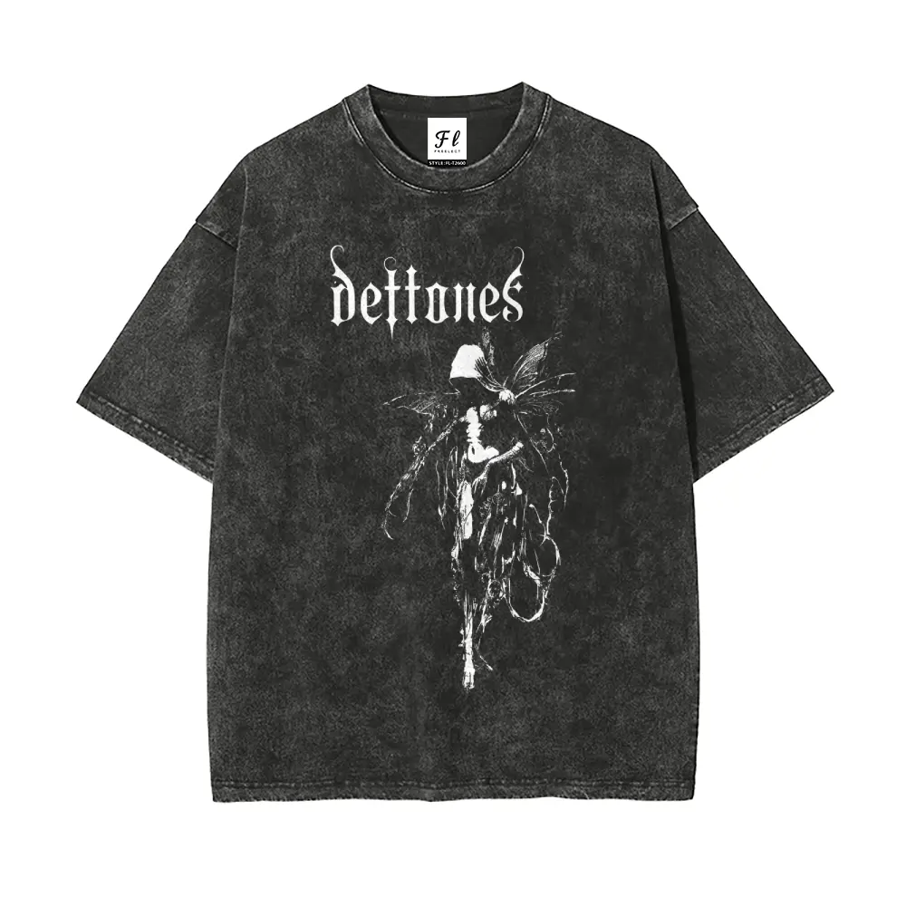 Men's Cotton Fabric Oversized Casual Round Neck Graphic Tee - Unisex Deftones Retro Heavy Metal Vintage Washed Shortsleeve Menswear T-Shirt