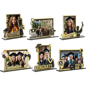 SiliFine 6 Pack 2026 Graduation Photo Frames Wood Black and Gold Graduation Frame 4x6 Inch Class of 2026 Grad Gifts for Tabletop Picture Photo Display Home High School Senior College Decor Gift