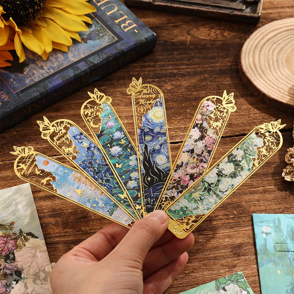 6pcs/pack Vintage Painting Metal Bookmark Hollow Flower Students Reading Tool For Birthday Gifts Writers Teachers Friends Book Club Book Lovers Readers Stationery Supplies