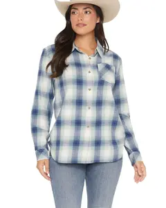 Shyanne Women's Junction Plaid Print Long Sleeve Button-Down Flannel Shirt - Srho25w9-Nvy