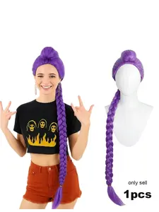 Long Purple Rumi Wig –40" Dark Purple Braided Cosplay Hair 350g, Heat-Resistant Synthetic Fiber, Adjustable Cap for Kids & Adults, Halloween Anime Costume Wig (Rumi Adult)