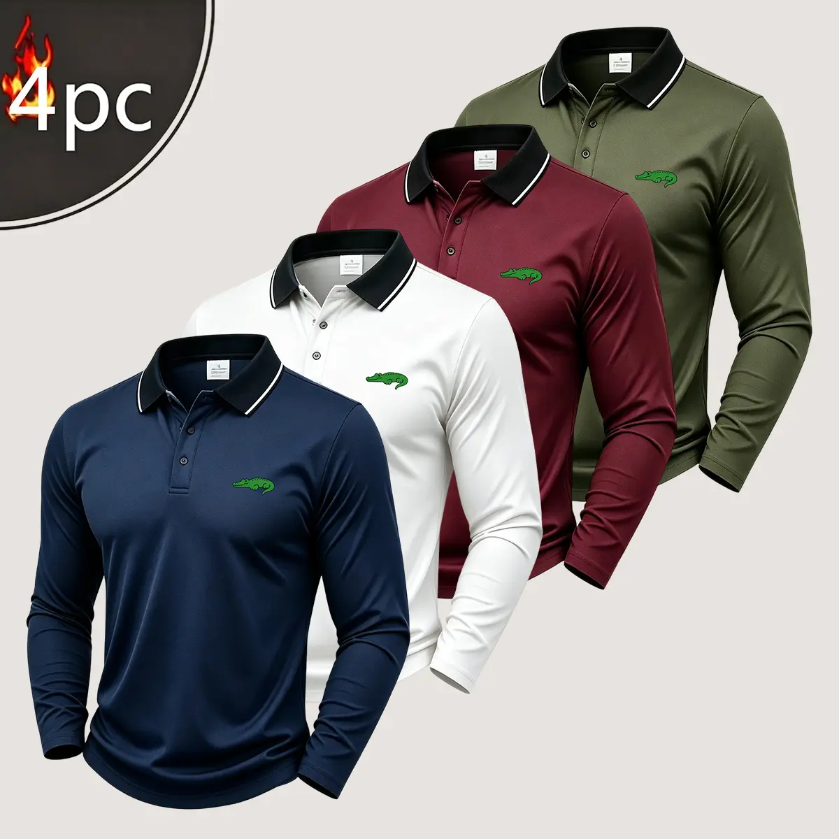 Men’s solid-color casual polo shirt, multi-pack, with cartoon crocodile print, loose and comfortable, available in multiple colors, machine washable, suitable for office and everyday wear.