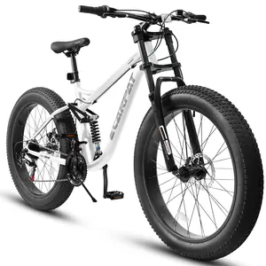 26 inch Mountain Bike,Full-Suspension 21 Speeds Drivetrain with Disc-Brake MTB Bicycle, 26*4" Fat tire Bike for Men