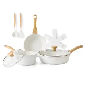 Ceramic Nonstick Pots and Pans Set, 10Pcs Healthy Non Stick Cookware Set with Pots Protectors, Induction Kitchen Cookware Sets White