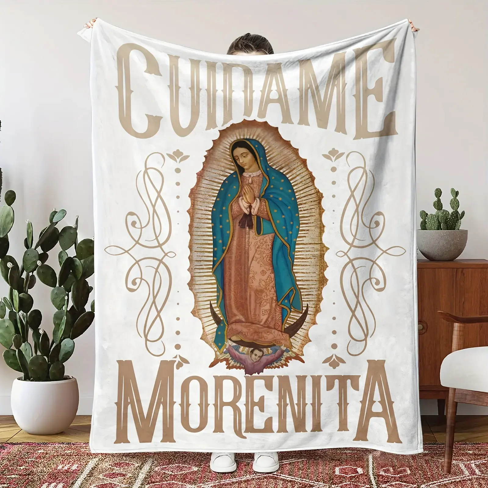 Super Soft Vintage Virgin Mary Flannel Blanket - 100% Polyester Colorful Afghan, Graphic, Printed Fabric Blanket, Lightweight All-Season, Suitable for Sofa, Bed, Wedding Anniversary Commemorative Gift for Religious Devotees, Colorful Afghan Blankets, Grap