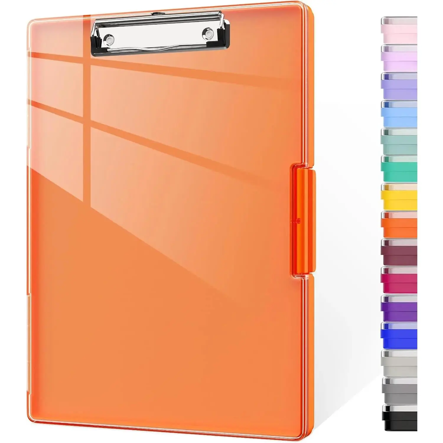 LOVE HOME Clipboard with Storage, 8.5 x 11 Clip Boards with 2 Storage Case and A4 Paper Folder, Clear Dry Erase Top Panel, Heavy Duty Plastic, Folio & Side Opening, for , Teachers, Lawers,Orange