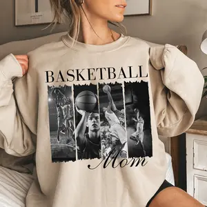 Custom Basketball Mom Photo Shirt Personalized T-Shirt Basketball Brushstroke Tee Custom Picture Basketball Mama Sweatshirt Senior Mom Gift