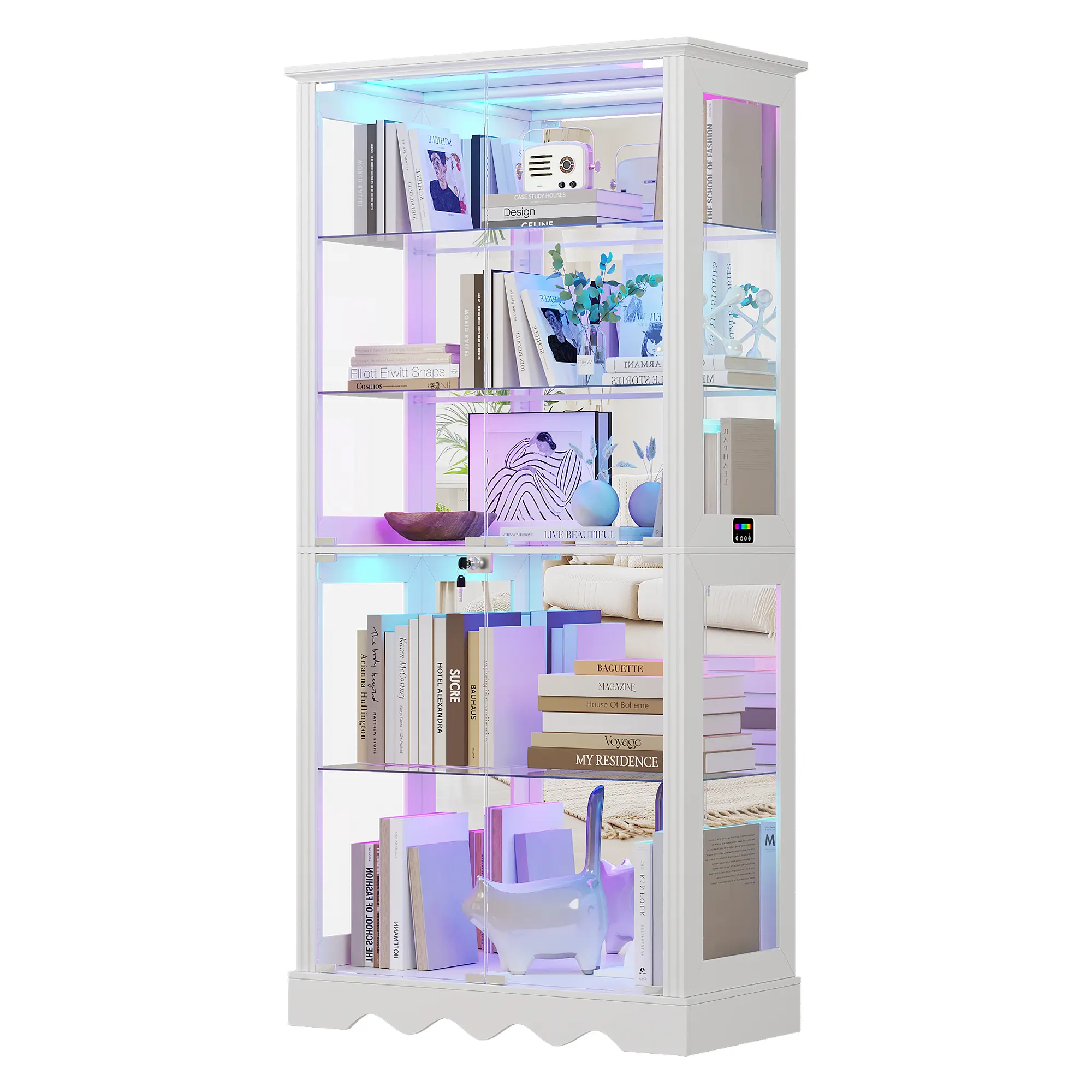 MIU Cabinet with Glass Doors, 71'' Tall Curio Cabinet with RGB Lights for Collectibles, LED Display Case with Removable Shelf for Book/Medal/Figure