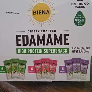 Biena Crispy Roasted Edamame Beans Snack – High Protein Low Carb Snack for Adults & Kids, 12g-13g Protein per Serving - Made w/Avocado Oil – Vegan, Gluten-Free, Crunchy Edamame Snack