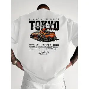 Men'S Tokyo Graphic T-Shirt - 100% Cotton, Loose Fit, Casual Crew Neck, Short Sleeve, Printed Design, Perfect for Spring & Summer Outdoor Wear, Tokyo Summer T Shir