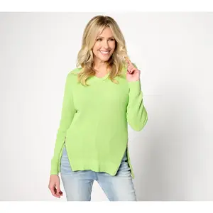 Belle by Kim Gravel Diagonal Signature Zip Shaker Knit Sweater