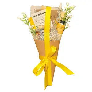 Puzzle Bouquet: Suprise Scripture on the Topic of Purpose, Artificial Flowers, Cross Necklace, Floral Cross Keychain, Face mask, Eye mask, Hand lotion+ Mini pass-along verse activity.